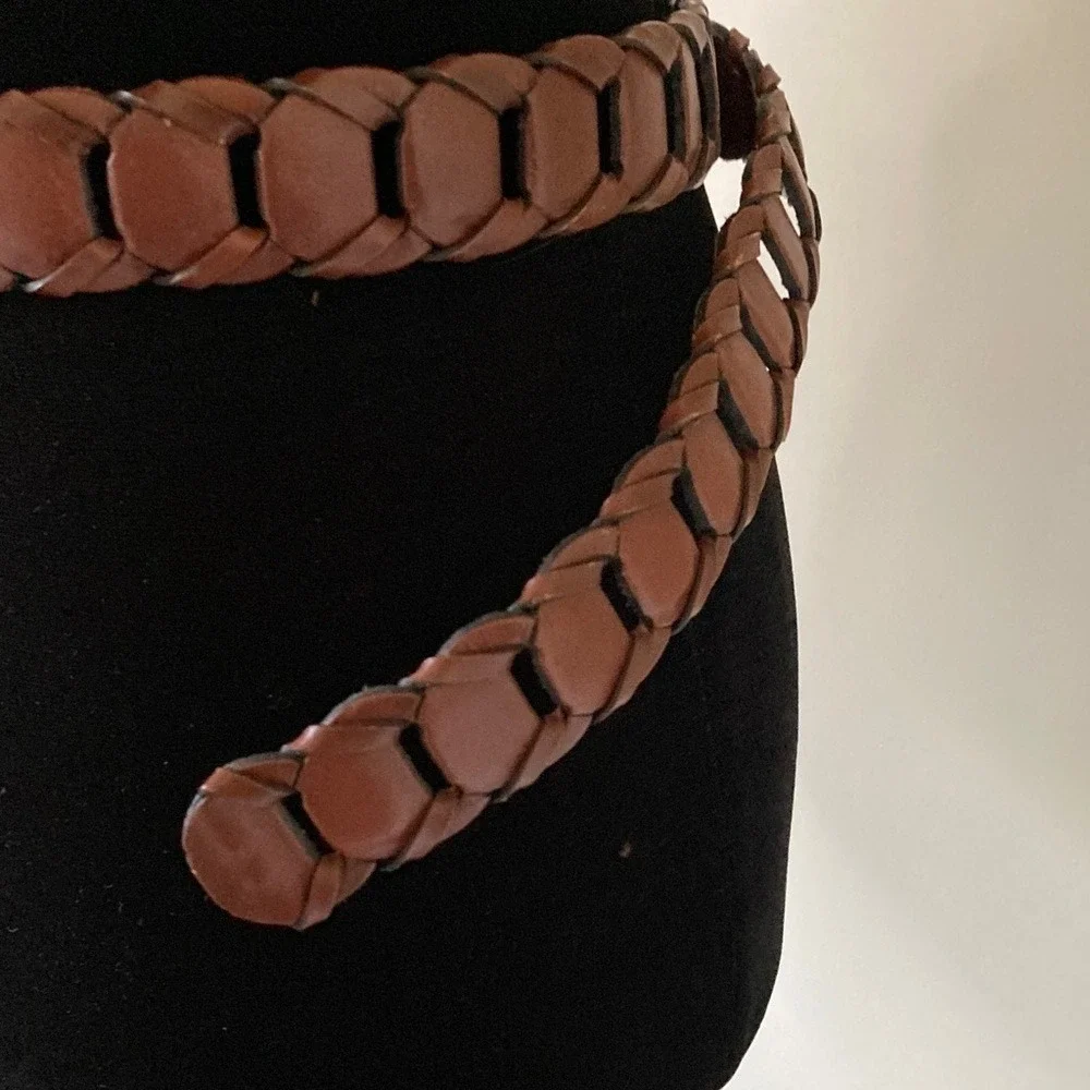 Mens Braided Brown Leather Belt Made‎ in Argentina Size 36 Brushed Brass Tone